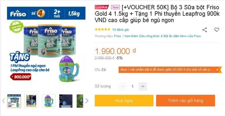 Mua bộ 3 Sữa bột Friso Gold 4 hoặc 5 loại 1.5kg + Tặng 1 Phi thuyền Leapfrog cao cấp 900K cho bé ngủ ngon