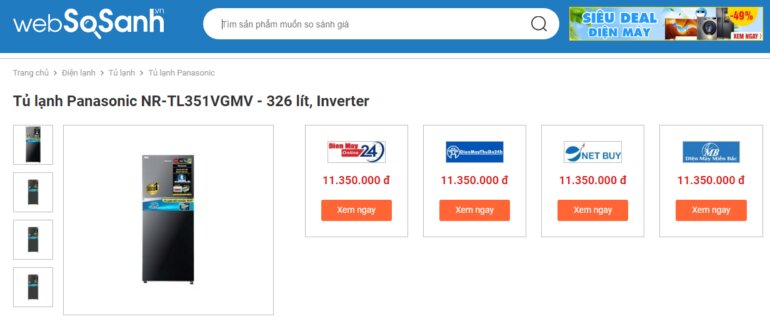Giá tủ lạnh Panasonic Inverter 326 lít NR-TL351VGMV rẻ nhất