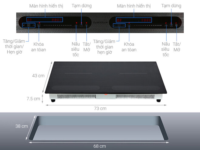 Bếp âm Daikiosan DKT-200006 với mặt kính Ceramic – Kanger (Trung Quốc) chống sốc, chống trầy xước và chịu nhiệt đến 750 độ C.