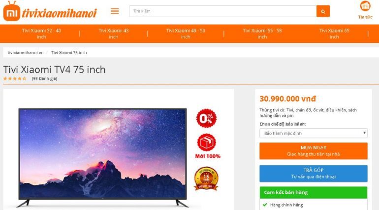 Giá Mi TV ở Tivi Xiaomi Hà Nội bao nhiêu tiền ?