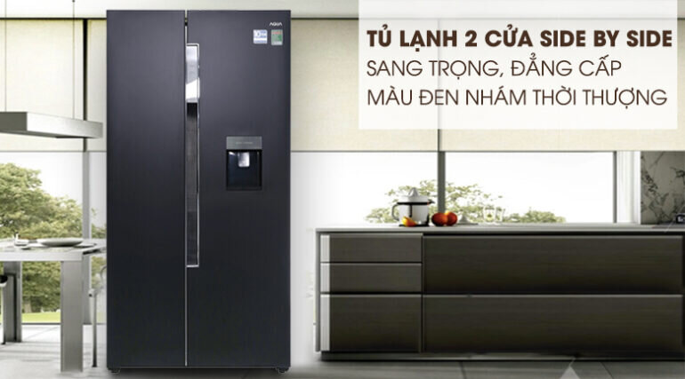 Thiết kế tủ lạnh Aqua Side by Side 557 lít AQR-I565AS BS sang trọng, đẳng cấp với mặt đen nhám thời thượng