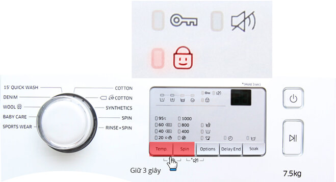 Bảng điều khiển máy giặt Samsung cửa ngang