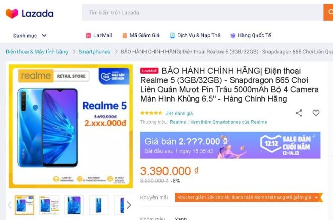 Điện thoại Realme 5 32GB - Giá giảm Siêu sale 12.12 chỉ còn 2.xxx.000 vnđ