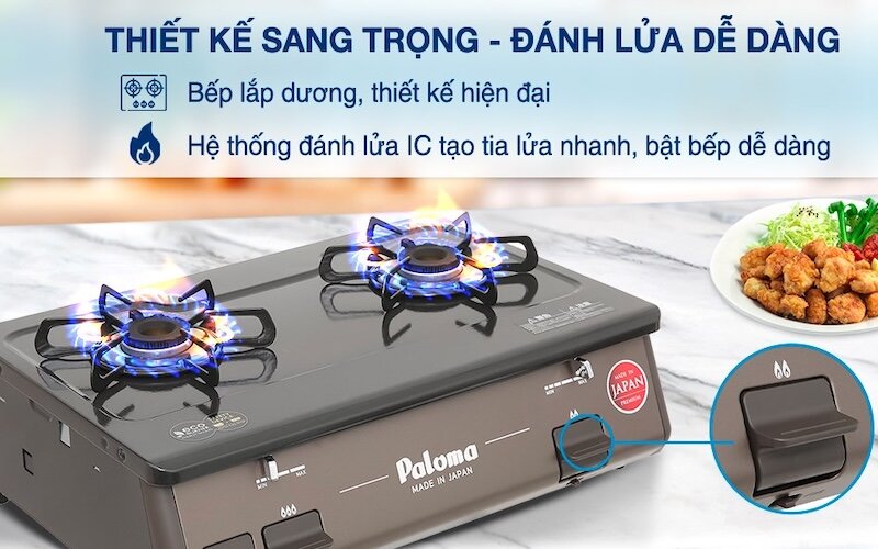 Đánh giá chi tiết bếp gas dương Paloma PA-J61PE về thiết kế, tính năng