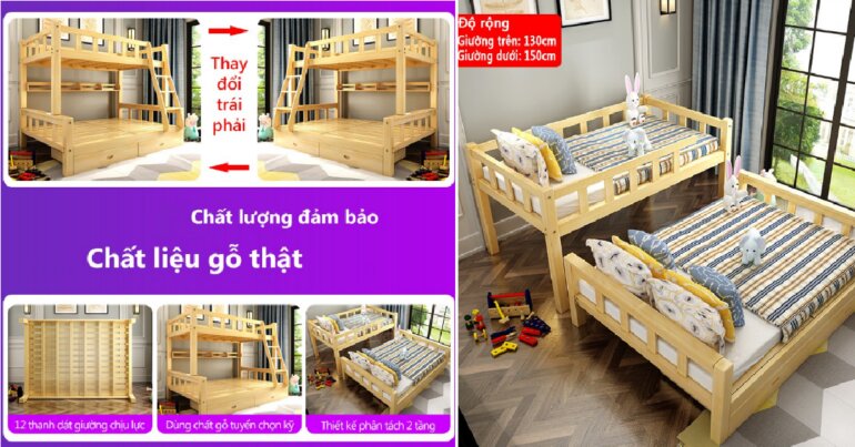 Giường 2 tầng trẻ em giá rẻ FU163 - Giá tham khảo: 5.999.000 vnđ