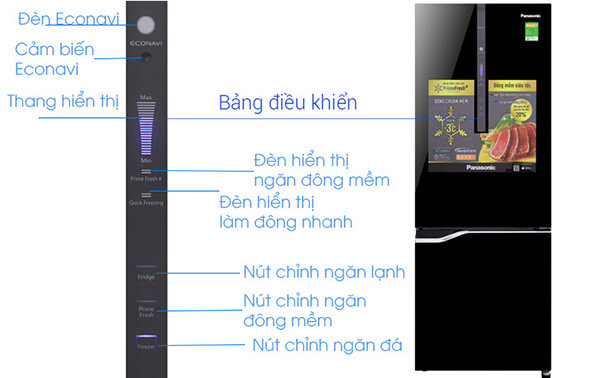 Tổng quan bảng điều khiển tủ lạnh ngăn đá dưới Panasonic