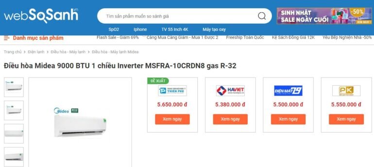 Giá điều hòa Midea MSFRA-10CRDN8 có inverter tiết kiệm điện