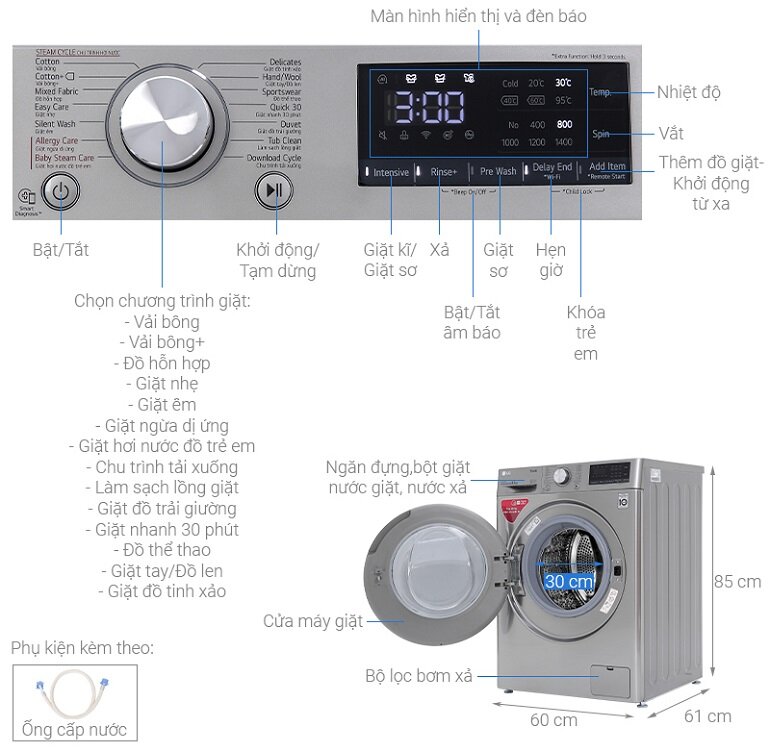 Máy giặt LG AI là gì? Gợi ý model bán chạy - máy giặt LG Inverter 8.5kg FV1408S4V