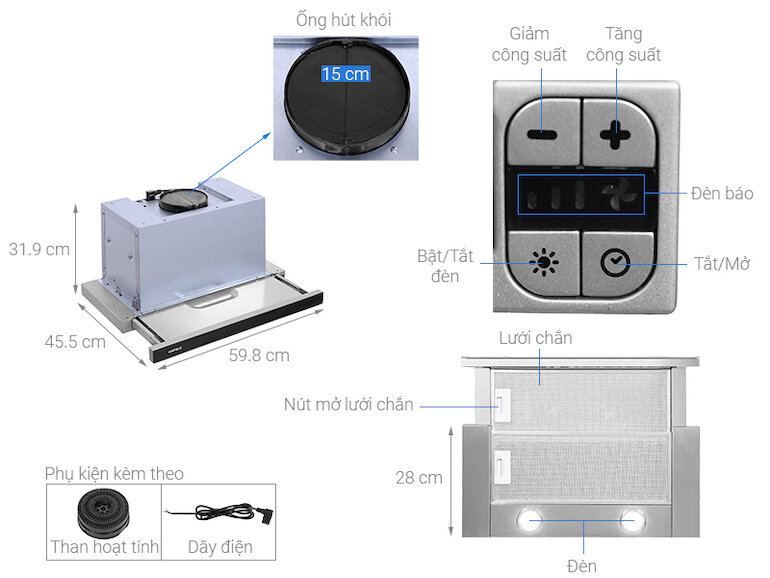 Máy hút mùi âm tủ Hafele HH-TG60E (539.81.073)