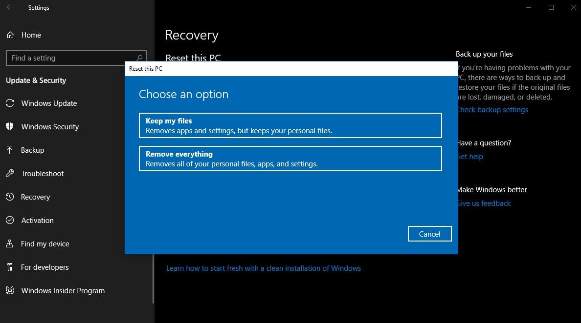 Hướng dẫn reset lại win 10 từ Boot