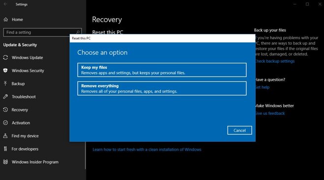 Hướng dẫn reset lại win 10 từ Boot