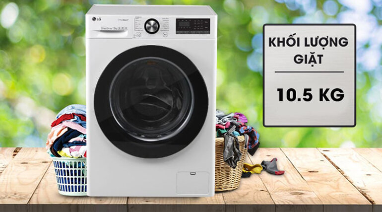 Máy giặt LG cửa ngang 10, 5kg được thiết kế nhỏ gọn, vô cùng hiện đại, mang phong cách của Châu Âu, với khối lượng giặt 10,5 kg, phù hợp cho gia đình từ 6 người trở lên.