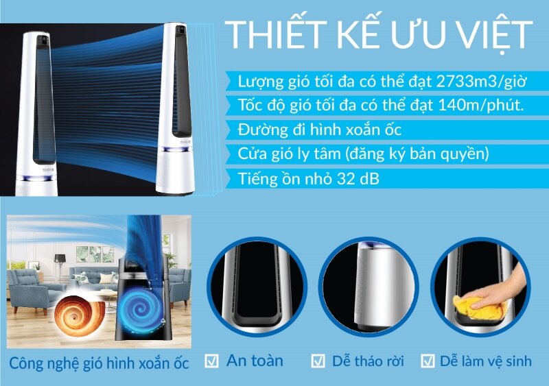 Quạt tháp Tiross TS9176: Giải pháp làm mát hiện đại cho không gian sống