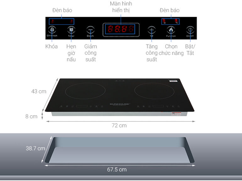 Bếp từ Sunhouse SHB9101 sở hữu nhiều tính năng tiện ích