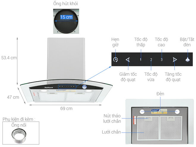 Máy hút mùi Bluestone HOB-8735