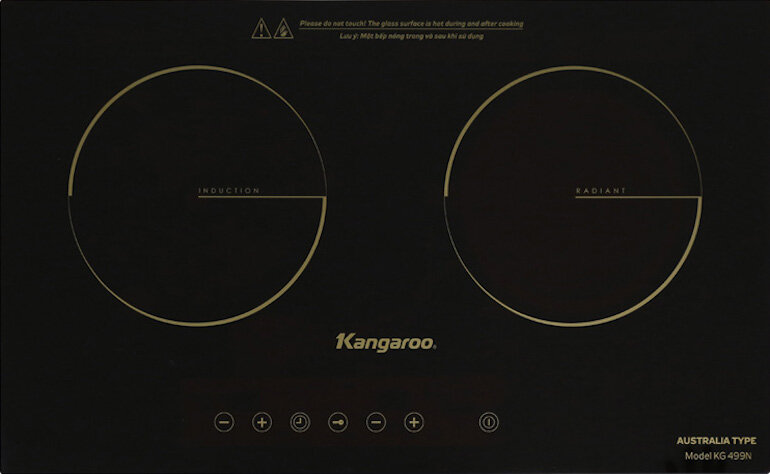Bếp âm Kangaroo KG499N với 1 vùng nấu bếp từ và 1 vùng nấu bếp hồng ngoại vô cùng tiện lợi.