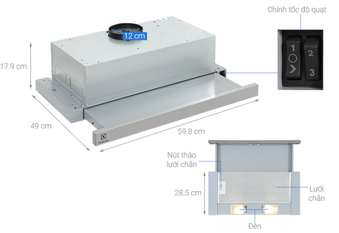 Máy hút mùi âm tủ Electrolux LFP216S