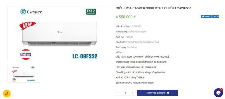 điều hòa Casper 9000 BTU 3 model 1 chiều LC-09FS33