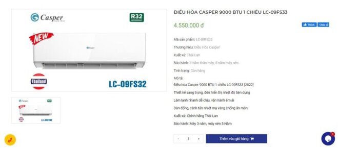 điều hòa Casper 9000 BTU 3 model 1 chiều LC-09FS33