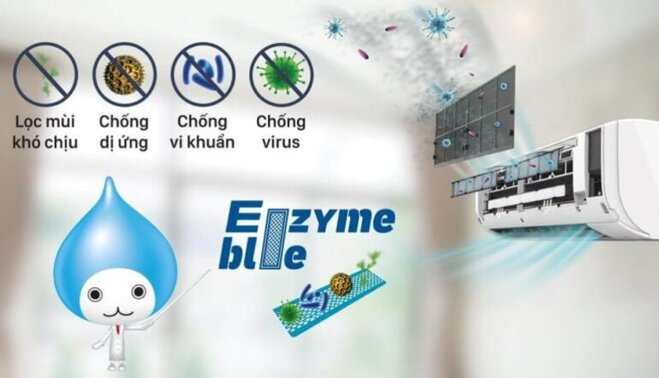 Phin lọc Enzyme Blue trên điều hòa Daikin chống vi khuẩn