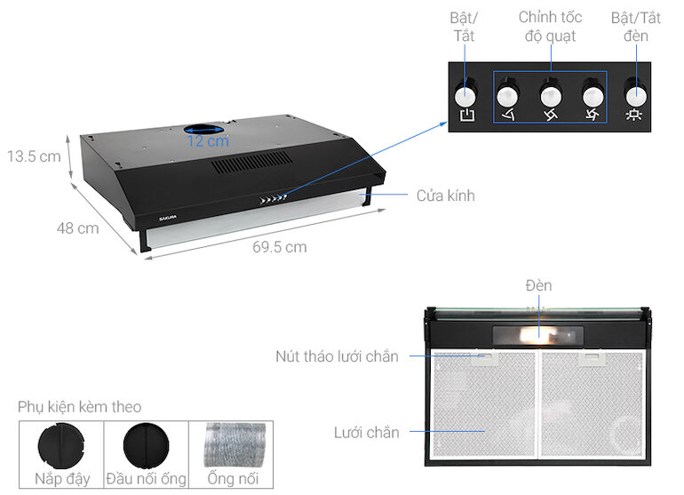 Máy hút mùi tự hủy áp tường Sakura SCR-2881B
