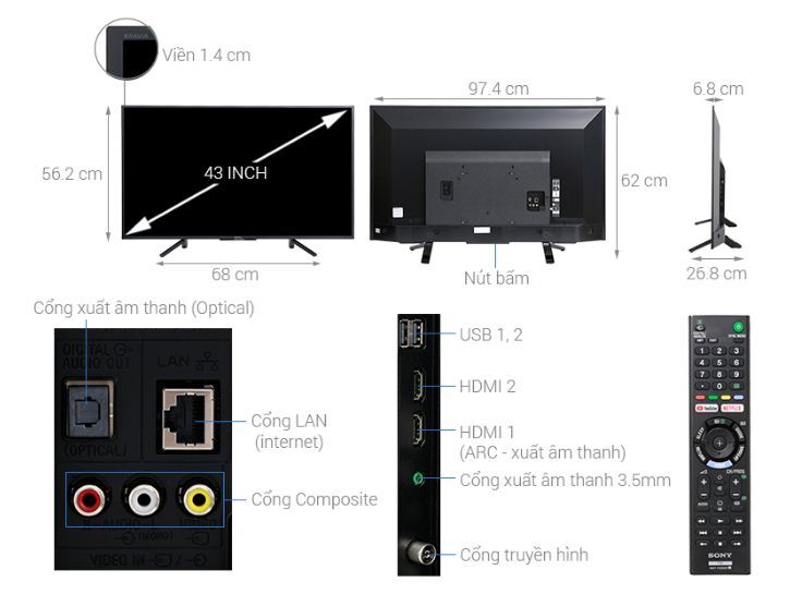 Smart Tivi Sony 43 inch KDL-43W660F - Giá tham khảo: 7.290.000 vnđ - 10.900.000 vnđ