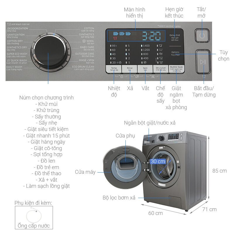 Máy giặt sấy Samsung AddWash Inverter WD85K5410OX/SV