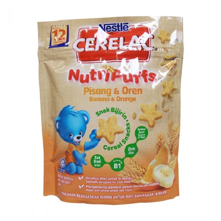 Bánh ăn dặm Nestle CERELAC Nutripuffs vị chuối và cam