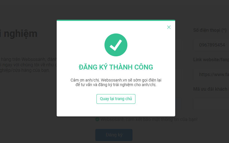 Thông báo đăng ký trải nghiệm bán hàng cùng Websosanh.vn thành công