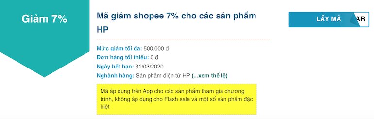 Shopee giảm 7% cho các sản phẩm HP