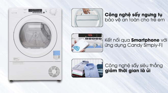 Máy sấy quần áo Candy GVSC9DE-S