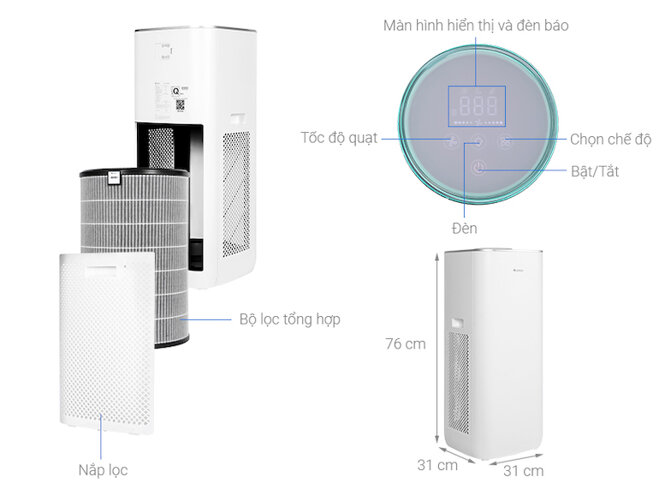 Máy lọc không khí GCF500AENA có thiết kế tinh tế, sang trọng.