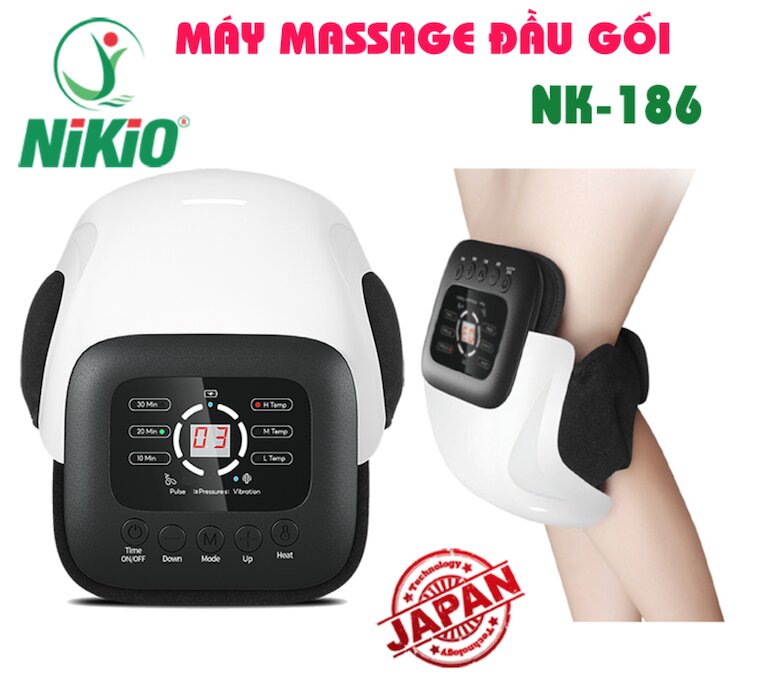 Máy massage đầu gối Nhật Bản Nikio NK-186 được trang bị công nghệ Matxa 5in1 là rung, nhiệt, hồng ngoại, túi khí, xung điện.
