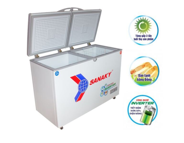 Tủ đông mát Sanaky VH 2599W1 có tổng dung tích sử dụng được của cả 2 ngăn là 195 lít.