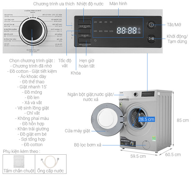 máy giặt Toshiba Inverter 9.5 kg TW-BK105S3V (SK)