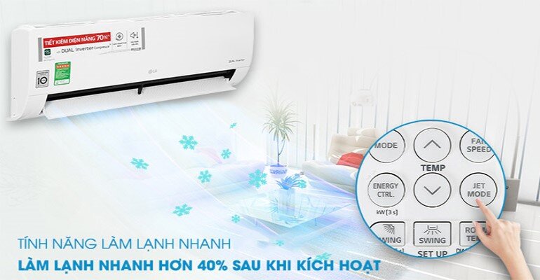 Điều hòa LG Inverter 1 chiều 12000BTU K12CH trang bị tính năng làm lạnh nhanh cung cấp hơi lạnh tức thì