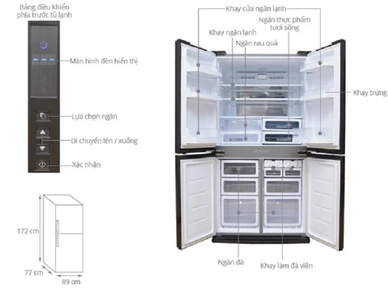 Dung tích lớn của tủ lạnh 600 lít 4 cánh Sharp SJ-FX631V-SL