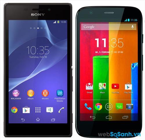Smartphone Xperia M2 có màn hình lớn hơn, nhưng điện thoại Moto G có màn hình sắc nét hơn