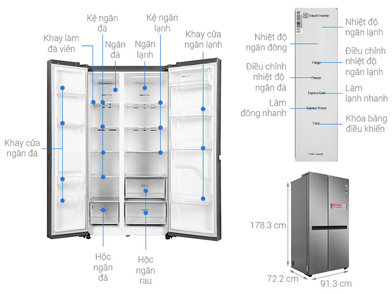 Bảng điều khiển được tích hợp trên thân tủ lạnh  LG GR-B257JDS 