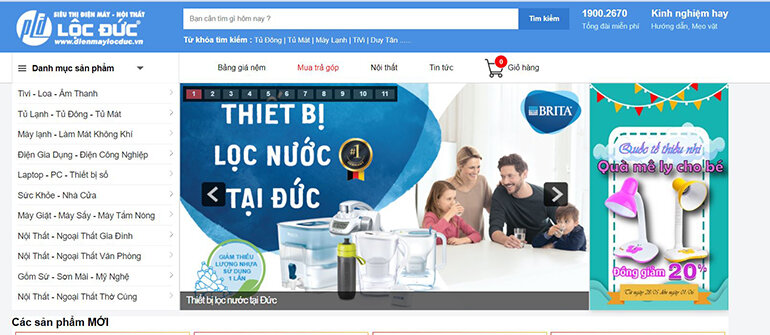 Giao diện website chính thức của Siêu thị điện máy Lộc Đức