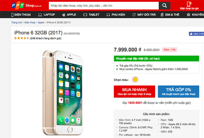 điện thoại iphone 6 giảm giá 1 triệu đồng