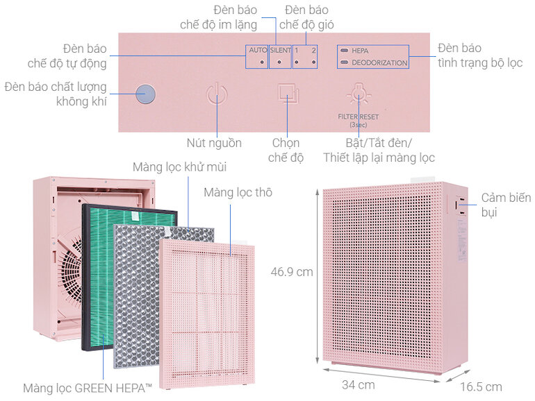 Máy lọc không khí Coway ap-1019c có hệ thống lọc bụi mạnh mẽ với 3 màng lọc cho khả năng làm sạch không gian với diện tích lên đến 33m2.