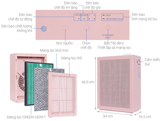 Máy lọc không khí Coway ap-1019c có hệ thống lọc bụi mạnh mẽ với 3 màng lọc cho khả năng làm sạch không gian với diện tích lên đến 33m2.