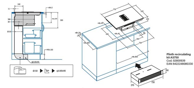 Bếp từ âm hợp hút mùi 2 vùng nấu cata AS 750