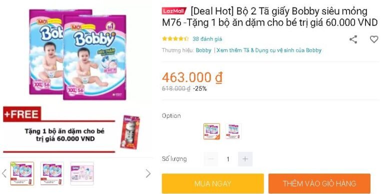 [Deal Hot] Bộ 2 Tã giấy Bobby siêu mỏng M76 -Tặng 1 bộ ăn dặm cho bé trị giá 60.000 VNĐ
