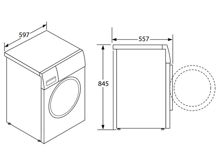 Kích thước của máy giặt 9kg Hafele HW-F60A 539.96.140