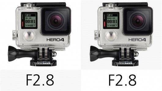 The GoPro Hero4 Black and Silver use a fixed F2.8 aperture ultra-wide angle lens