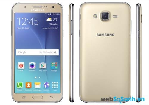 Samsung Galaxy J7 có kiểu thiết kế bo tròn và ôm ở khung máy, viền kim loại nhỏ bao quanh mặt trước