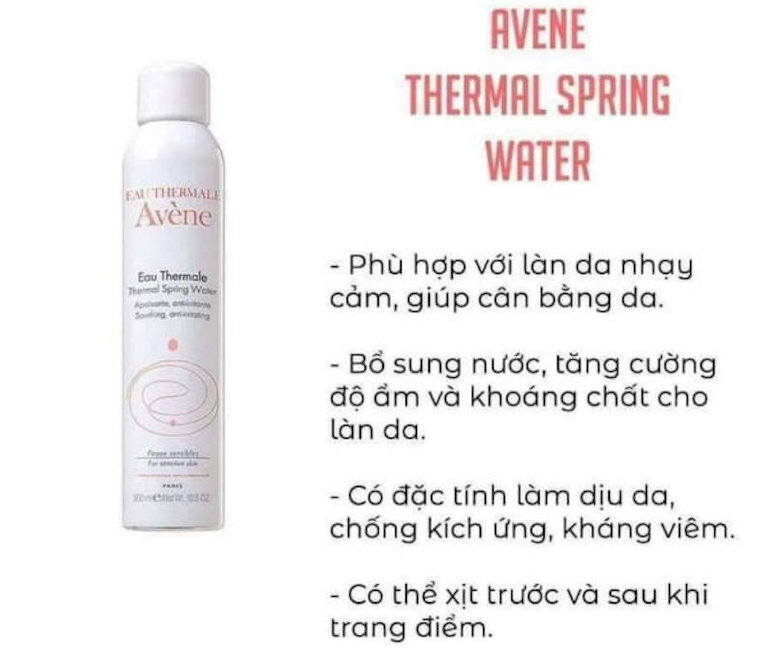 Thành phần của nước xịt khoáng Avene khá dịu nhẹ, đơn giản thích hợp cả những làn da nhạy cảm, đang trị mụn.