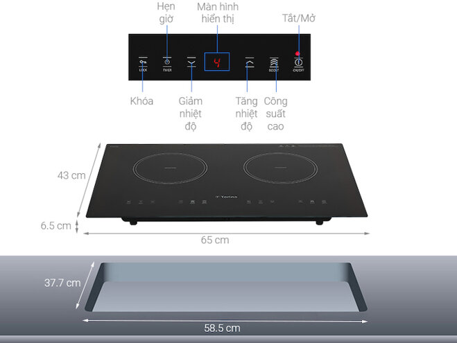 Bếp âm Torino TI0602C giúp nấu ăn nhanh chóng và tiết kiệm điện với tổng công suất lên đến 3500W.